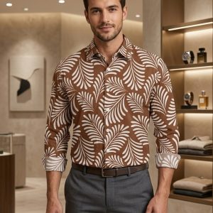 Premium Leaf Printed Pure Cotton Full Sleeve Shirt for Men